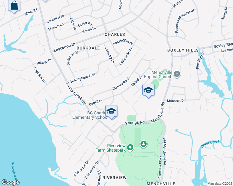 map of restaurants, bars, coffee shops, grocery stores, and more near 233 Cabell Drive in Newport News