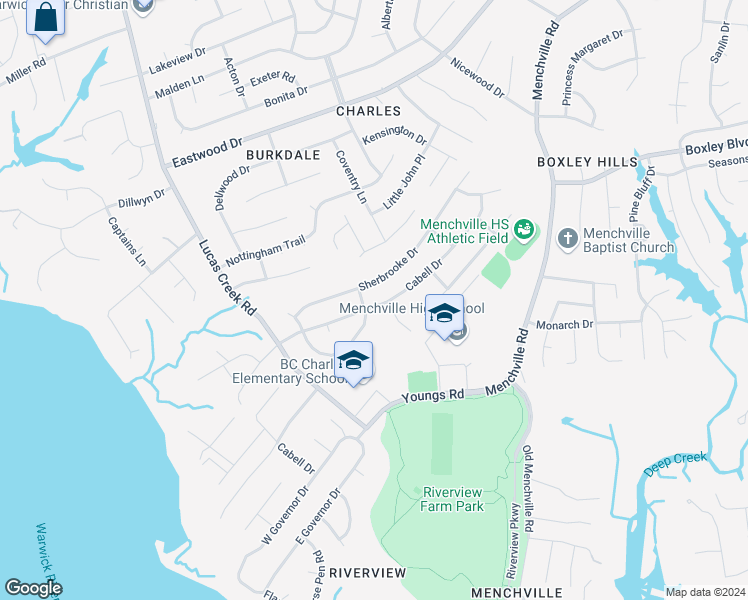 map of restaurants, bars, coffee shops, grocery stores, and more near 233 Cabell Drive in Newport News