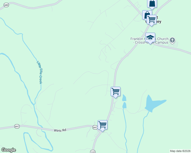 map of restaurants, bars, coffee shops, grocery stores, and more near 355 Nyle Ridge Road in Wirtz