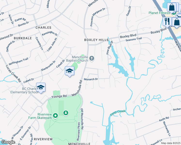 map of restaurants, bars, coffee shops, grocery stores, and more near 116 Terri Beth Place in Newport News