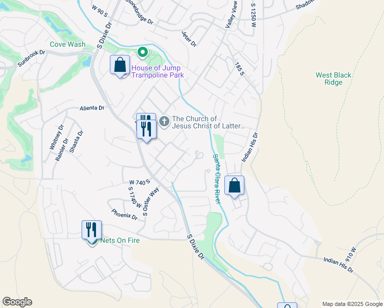 map of restaurants, bars, coffee shops, grocery stores, and more near 545 South Valley View Drive in St. George