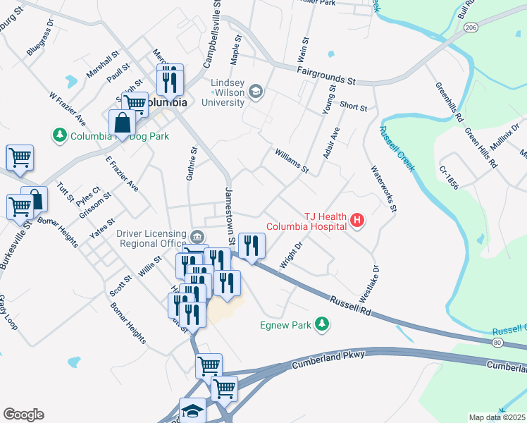 map of restaurants, bars, coffee shops, grocery stores, and more near 200 Pleasant View Drive in Columbia