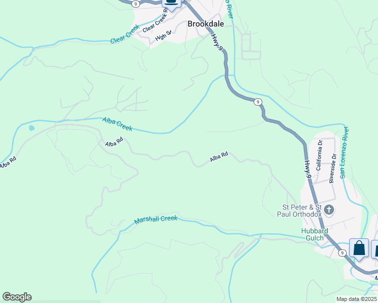 map of restaurants, bars, coffee shops, grocery stores, and more near 10880 Alba Road in Ben Lomond
