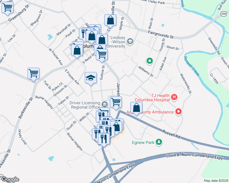 map of restaurants, bars, coffee shops, grocery stores, and more near 500 Jamestown Street in Columbia