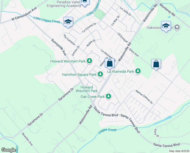 map of restaurants, bars, coffee shops, grocery stores, and more near 15190 Monticello Way in Morgan Hill