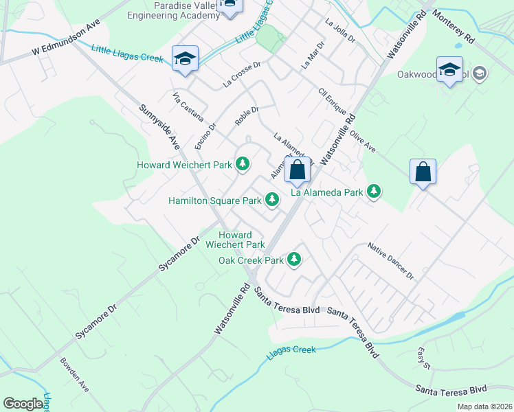 map of restaurants, bars, coffee shops, grocery stores, and more near 15190 Monticello Way in Morgan Hill