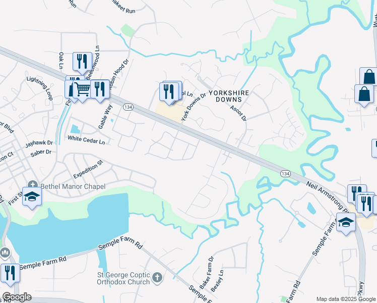 map of restaurants, bars, coffee shops, grocery stores, and more near 122Z Pinewood Crescent in Yorktown