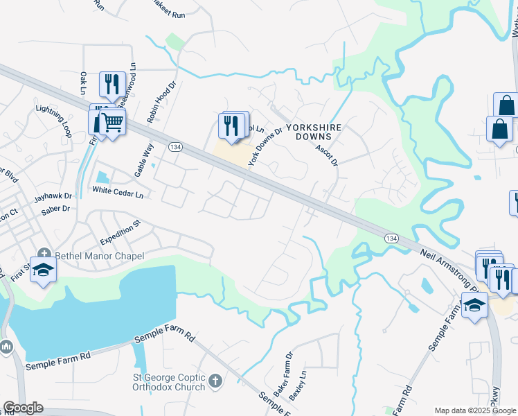 map of restaurants, bars, coffee shops, grocery stores, and more near 122Z Pinewood Crescent in Yorktown