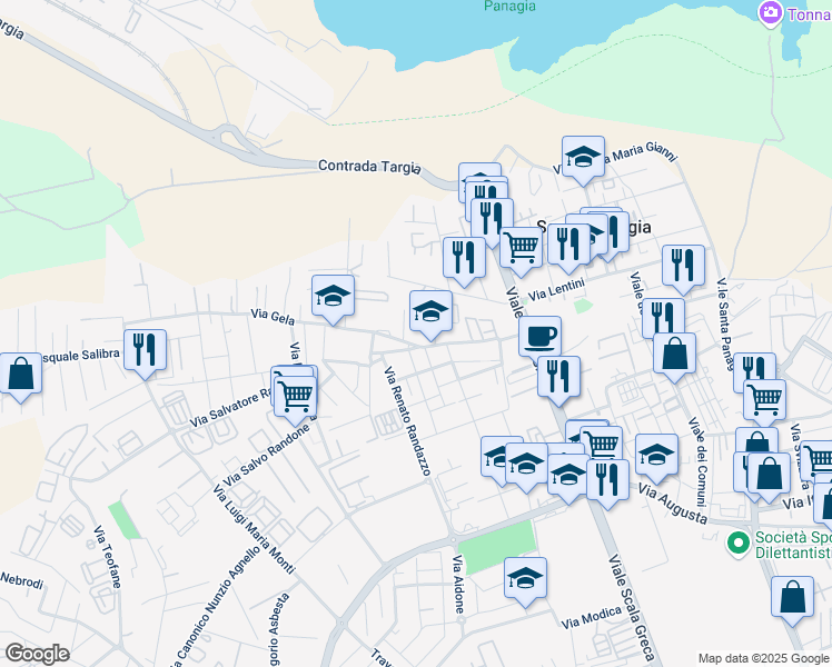map of restaurants, bars, coffee shops, grocery stores, and more near 4 Via Buccheri in Siracusa