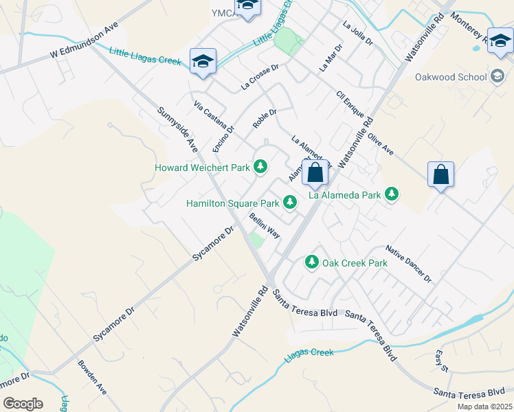map of restaurants, bars, coffee shops, grocery stores, and more near 15355 La Rocca Dr in Morgan Hill
