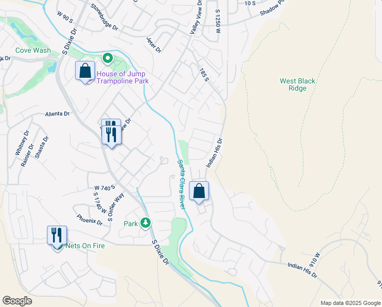 map of restaurants, bars, coffee shops, grocery stores, and more near 607 South 1360 West in St. George