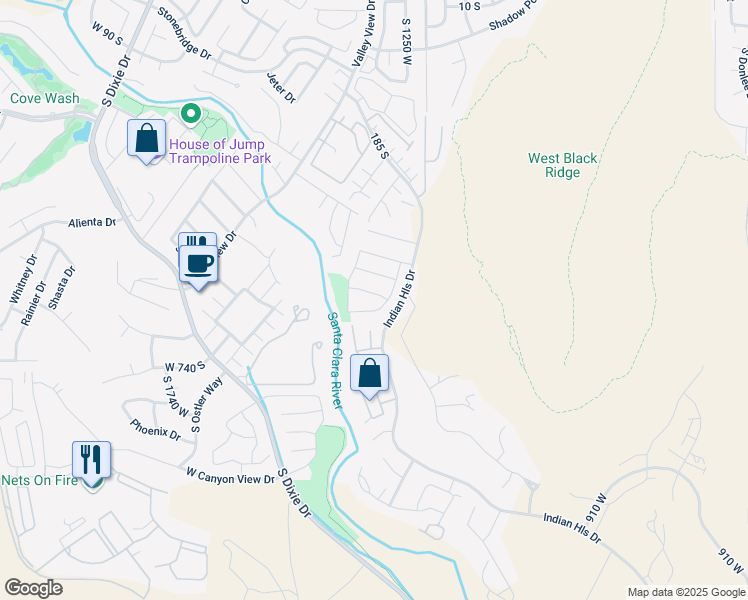 map of restaurants, bars, coffee shops, grocery stores, and more near 1311 West 590 South in St. George