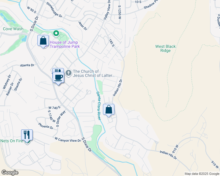 map of restaurants, bars, coffee shops, grocery stores, and more near 1311 West 590 South in St. George