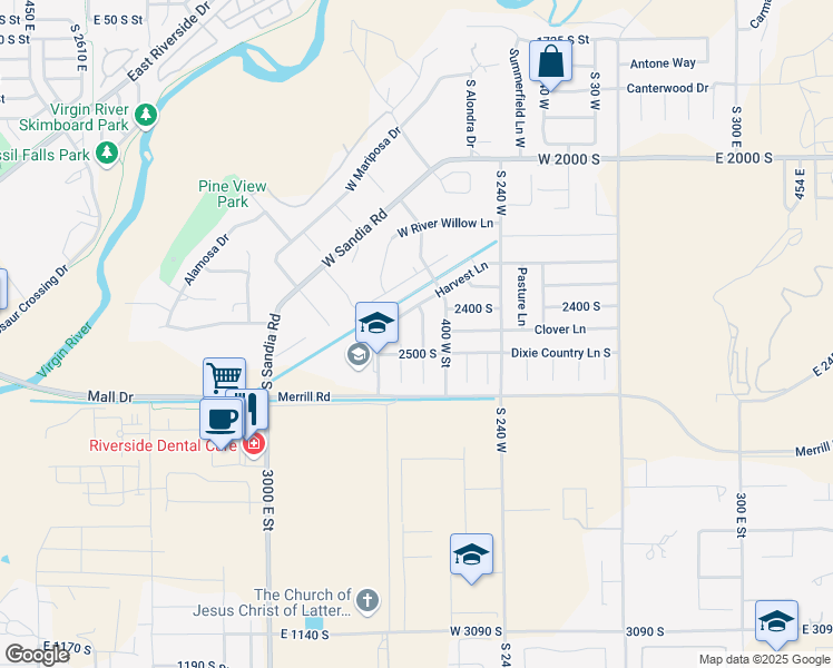map of restaurants, bars, coffee shops, grocery stores, and more near 2450 South 450 West Circle in Washington
