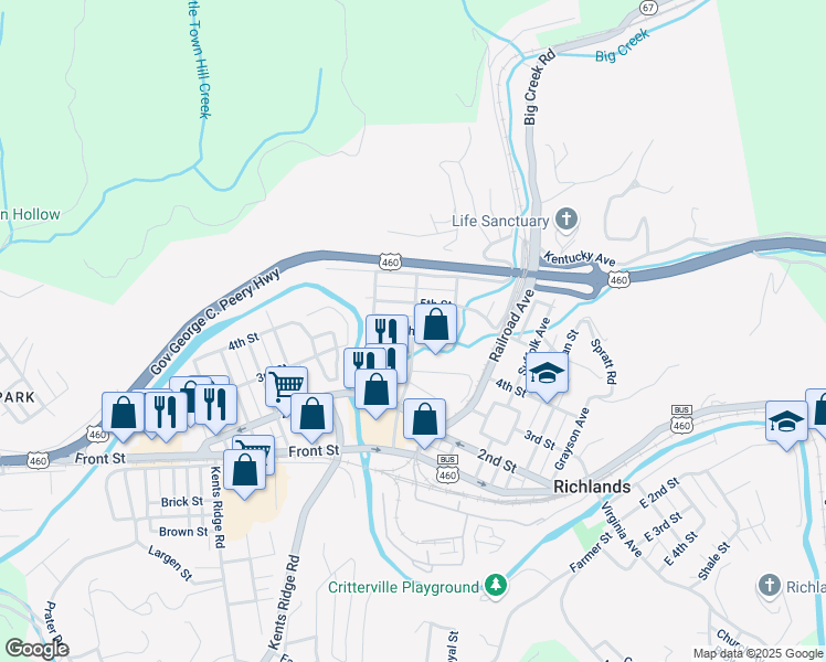 map of restaurants, bars, coffee shops, grocery stores, and more near 1900 4th Street in Richlands