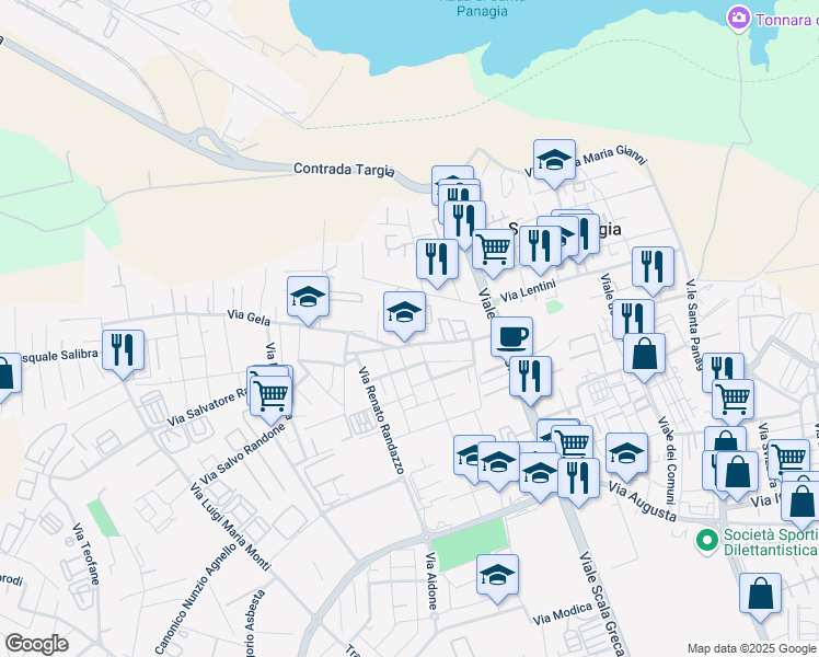 map of restaurants, bars, coffee shops, grocery stores, and more near 4 Via Buccheri in Siracusa