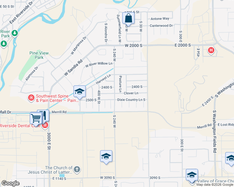 map of restaurants, bars, coffee shops, grocery stores, and more near 384 Clover Lane in Washington