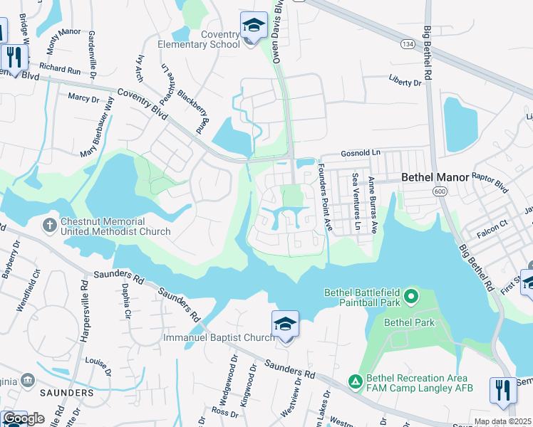 map of restaurants, bars, coffee shops, grocery stores, and more near 201 Chadwick Court in Yorktown