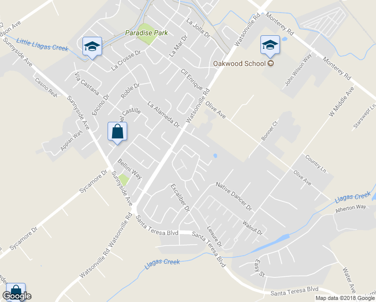 map of restaurants, bars, coffee shops, grocery stores, and more near 15144 Yosemite Way in Morgan Hill