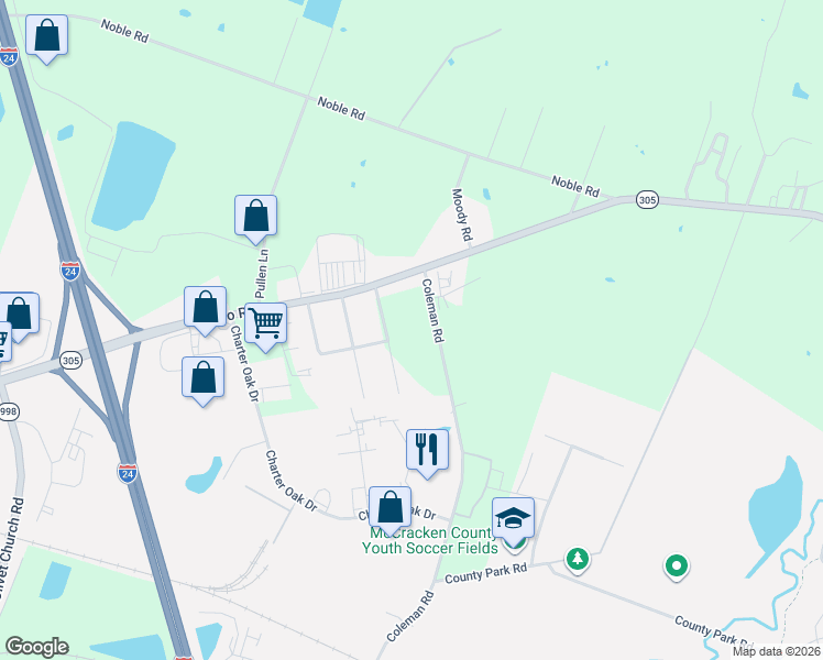 map of restaurants, bars, coffee shops, grocery stores, and more near 4500 Cairo Road in Paducah
