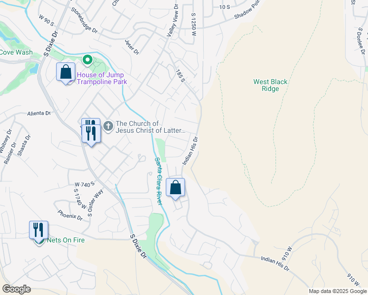map of restaurants, bars, coffee shops, grocery stores, and more near 610 Pine Brook Lane in St. George