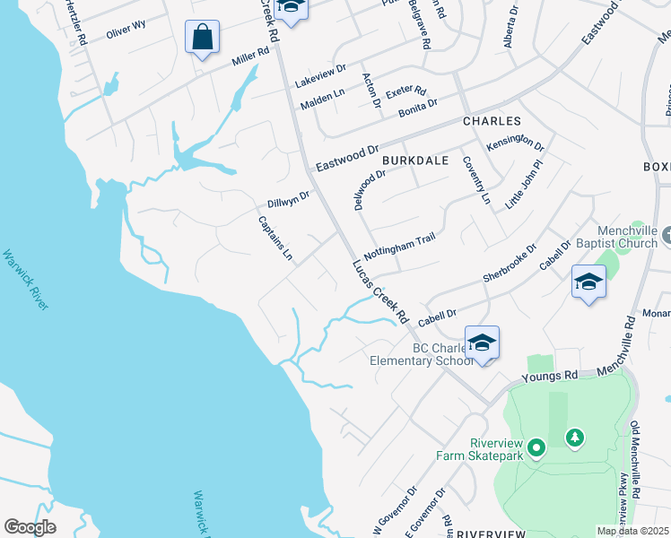map of restaurants, bars, coffee shops, grocery stores, and more near 90 Brennhaven Drive in Newport News