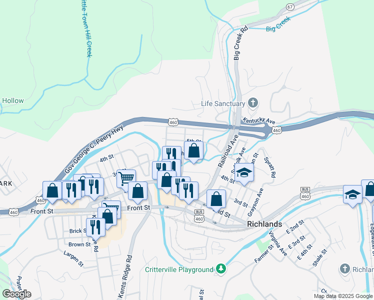 map of restaurants, bars, coffee shops, grocery stores, and more near 1900-1908 4th Street in Richlands