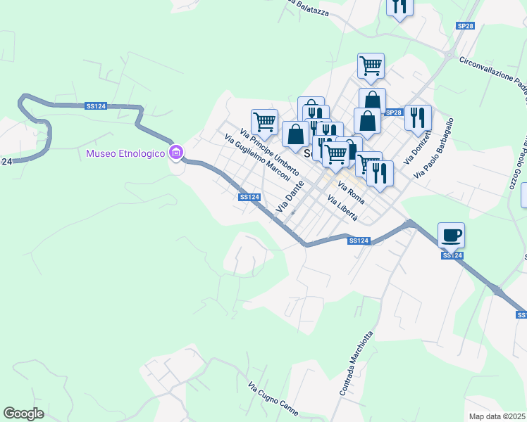 map of restaurants, bars, coffee shops, grocery stores, and more near 4 Via Piave in Solarino