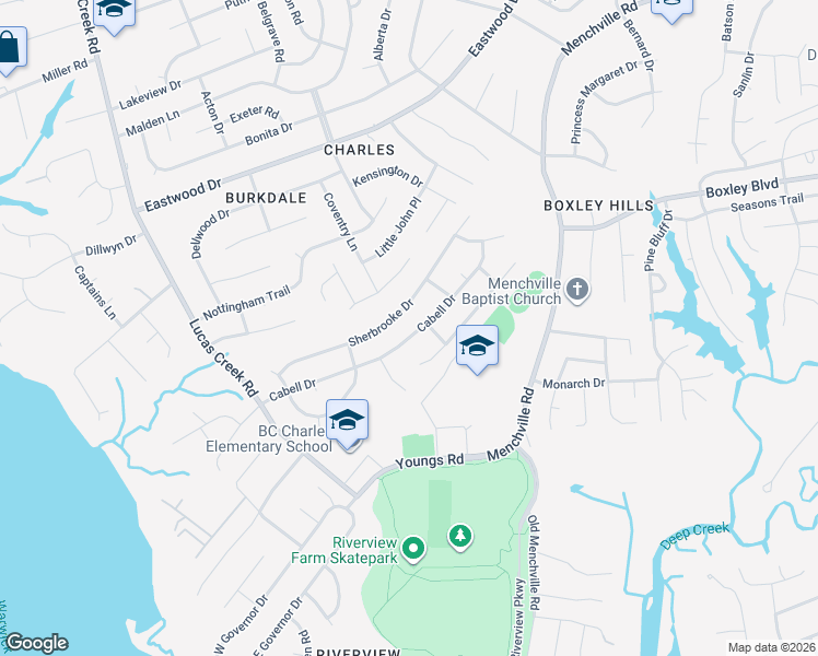 map of restaurants, bars, coffee shops, grocery stores, and more near 243 Cabell Drive in Newport News