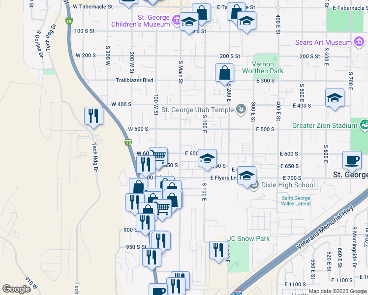 map of restaurants, bars, coffee shops, grocery stores, and more near 575 South Main Street in St. George
