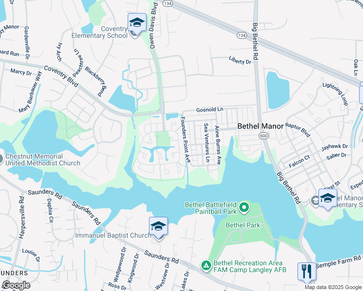 map of restaurants, bars, coffee shops, grocery stores, and more near 407 Wrought Iron Bend in Yorktown