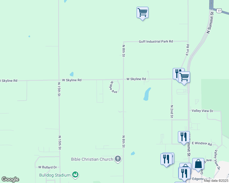 map of restaurants, bars, coffee shops, grocery stores, and more near 925 West Skyline Road in Arkansas City