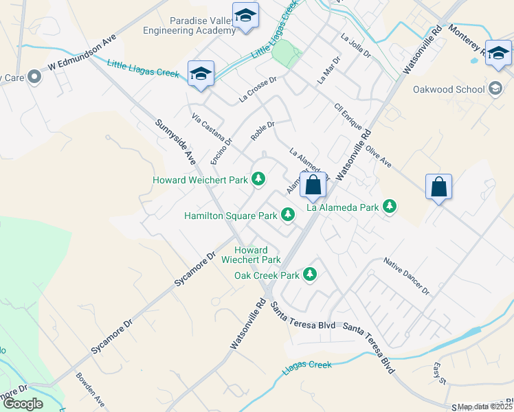 map of restaurants, bars, coffee shops, grocery stores, and more near 15355 La Rocca Drive in Morgan Hill