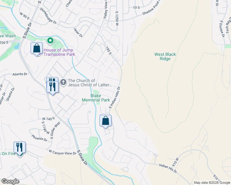 map of restaurants, bars, coffee shops, grocery stores, and more near 563 Pine Brook Lane in St. George