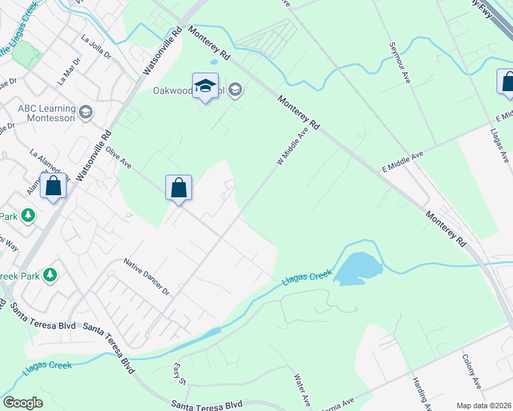 map of restaurants, bars, coffee shops, grocery stores, and more near 360 West Middle Avenue in Morgan Hill