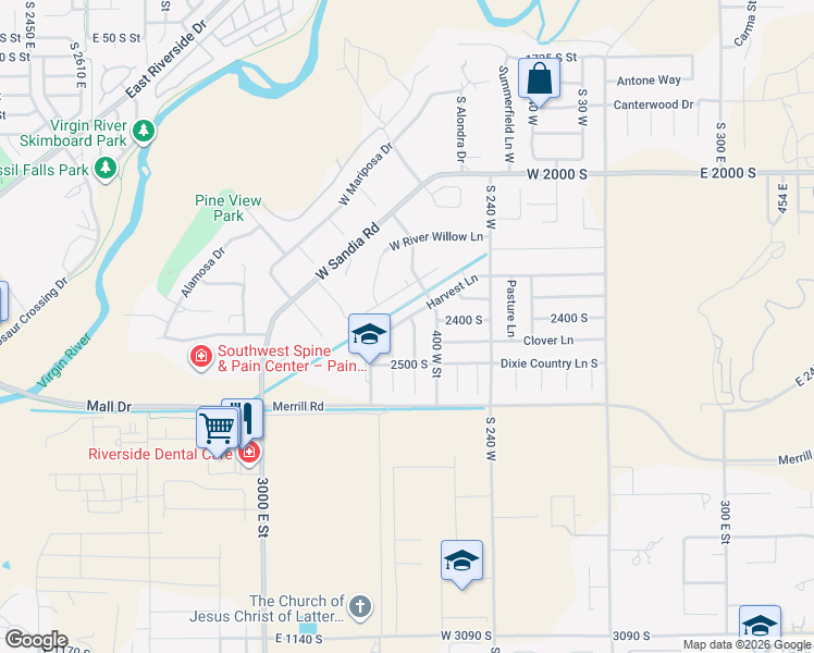 map of restaurants, bars, coffee shops, grocery stores, and more near 2404 South 450 West Street in Washington