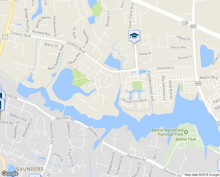 map of restaurants, bars, coffee shops, grocery stores, and more near 233 Judith Circle in Yorktown