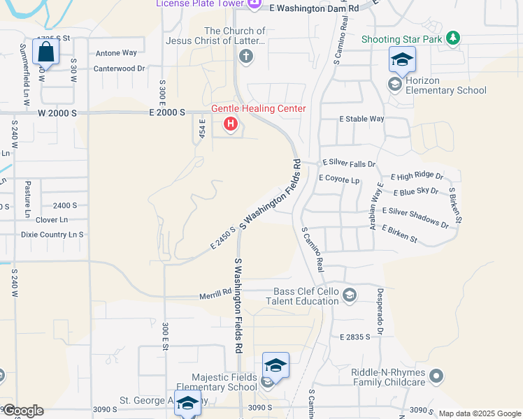 map of restaurants, bars, coffee shops, grocery stores, and more near 2491 South Washington Fields Road in Washington
