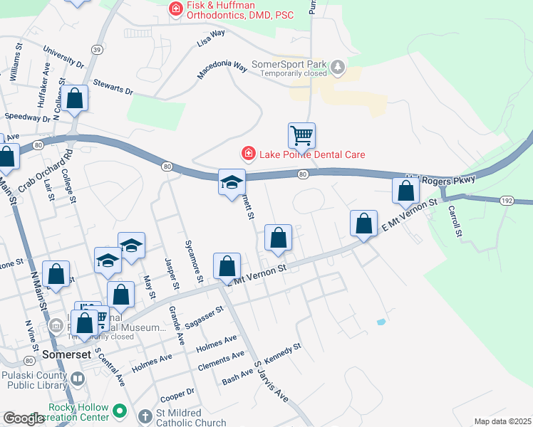 map of restaurants, bars, coffee shops, grocery stores, and more near 101-221 Chaudoin Street in Somerset
