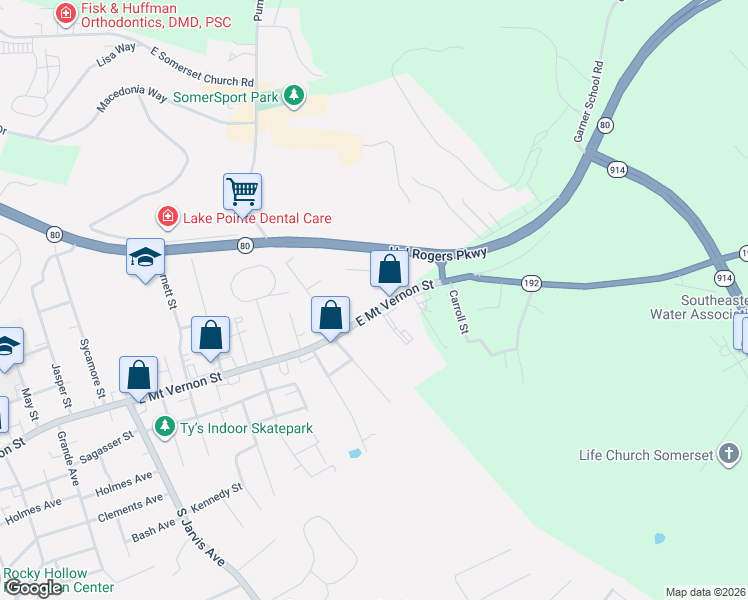 map of restaurants, bars, coffee shops, grocery stores, and more near 1316 East Mount Vernon Street in Somerset