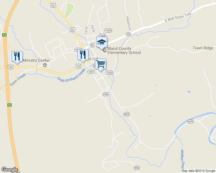 map of restaurants, bars, coffee shops, grocery stores, and more near State Route 656 in Bland