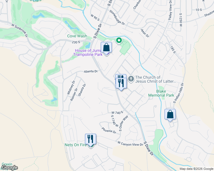 map of restaurants, bars, coffee shops, grocery stores, and more near 584 South Dixie Drive in St. George