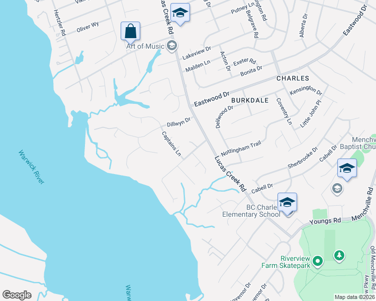 map of restaurants, bars, coffee shops, grocery stores, and more near 8 Holloway Road in Newport News