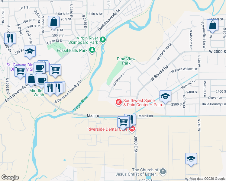 map of restaurants, bars, coffee shops, grocery stores, and more near 2334 Alamosa Drive in Washington