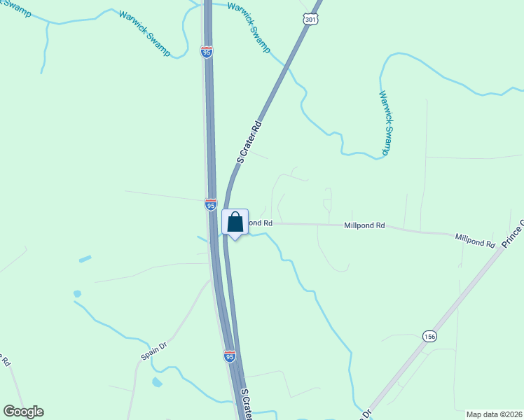 map of restaurants, bars, coffee shops, grocery stores, and more near 2590 Millpond Road in Disputanta