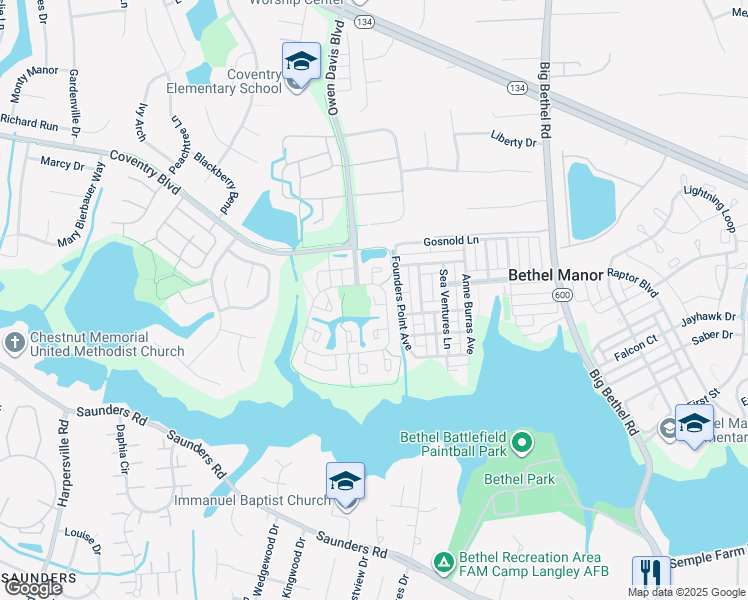 map of restaurants, bars, coffee shops, grocery stores, and more near 124 Foundry Court in Yorktown