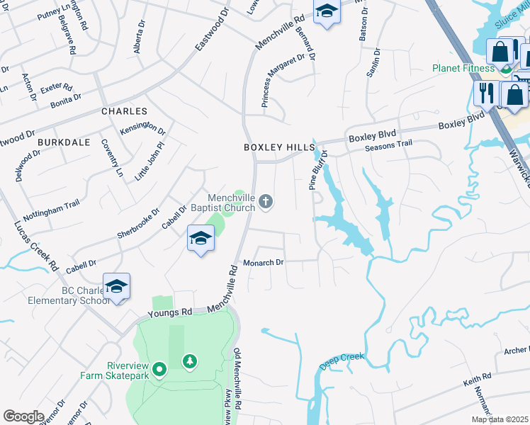 map of restaurants, bars, coffee shops, grocery stores, and more near 248 Menchville Road in Newport News