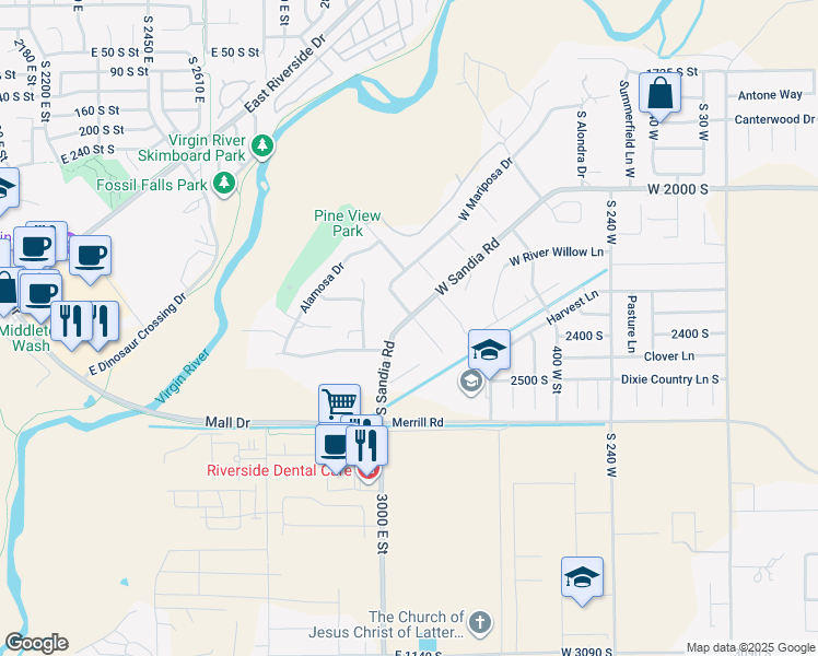 map of restaurants, bars, coffee shops, grocery stores, and more near 2322 South Coletero Circle in Washington