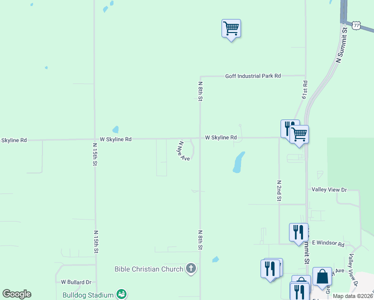 map of restaurants, bars, coffee shops, grocery stores, and more near 925 West Skyline Road in Arkansas City