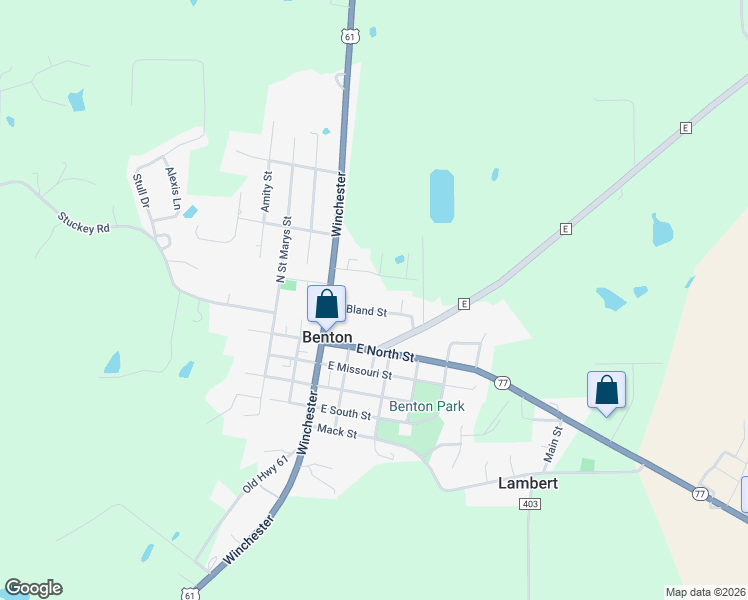 map of restaurants, bars, coffee shops, grocery stores, and more near 132 East Bland Street in Benton